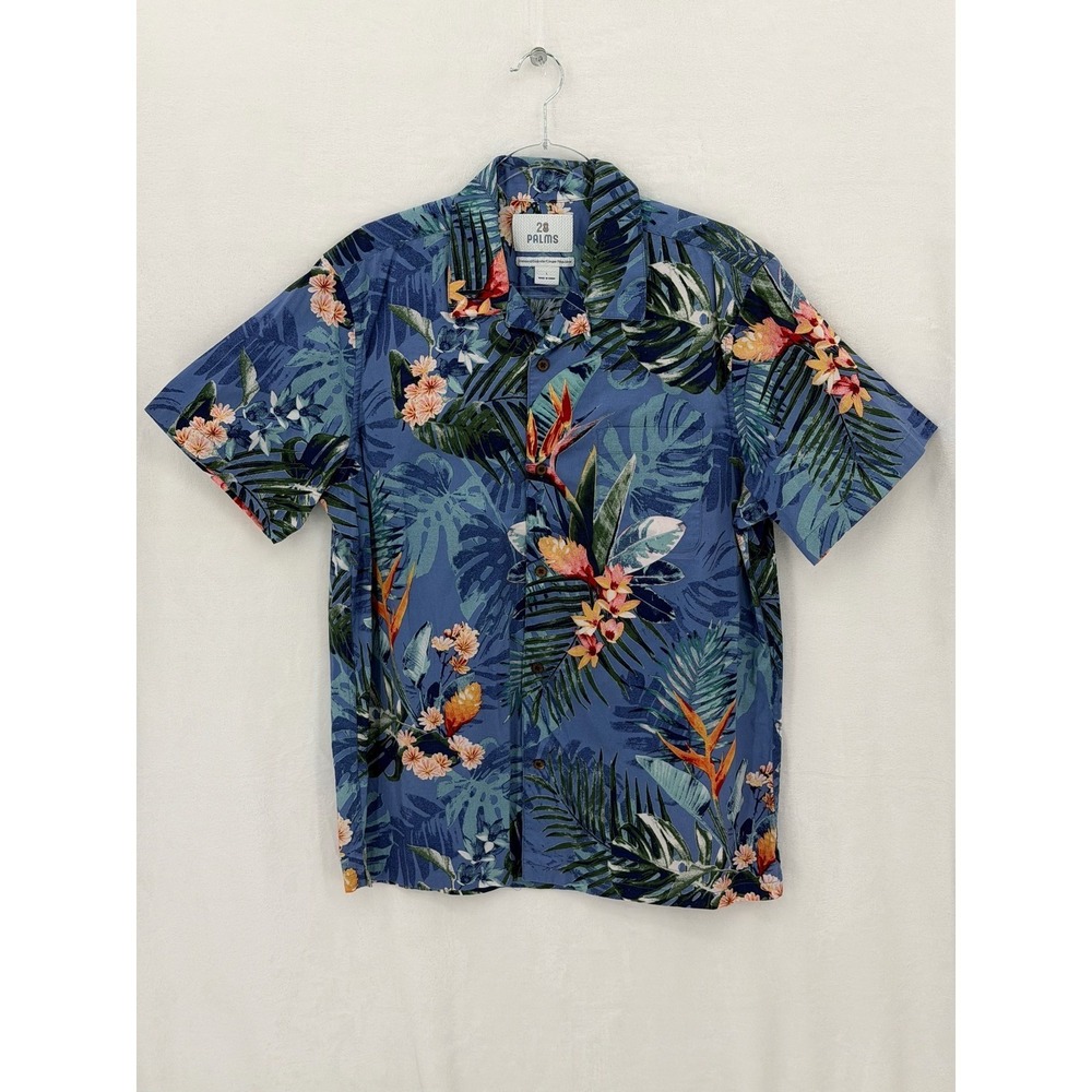 28 Palms Shirt Mens Large Blue Tropical Floral Hawaiian Beach Summer 100% Cotton